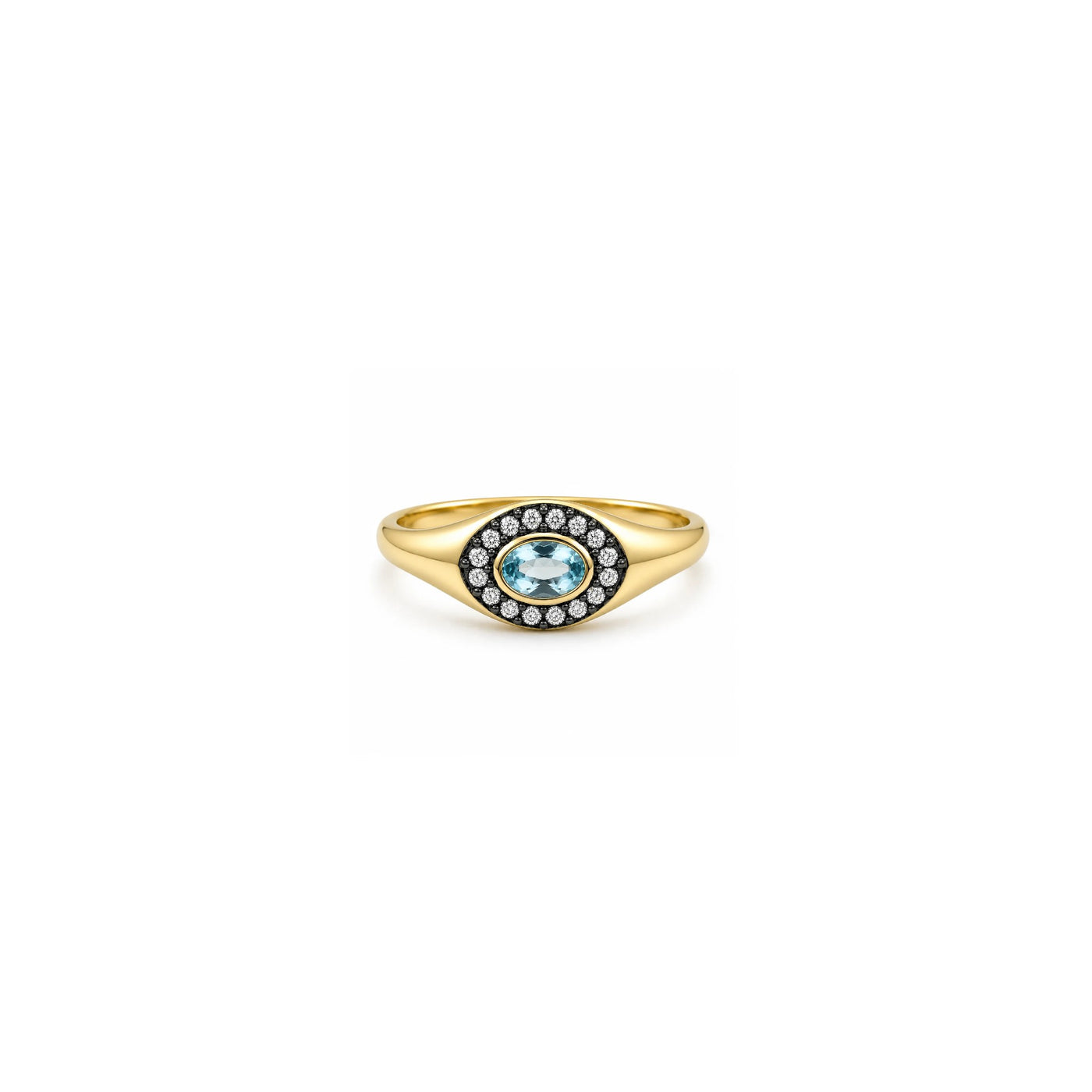 Rachel Reid Diamond & Blue Topaz Evil Eye Signet Ring