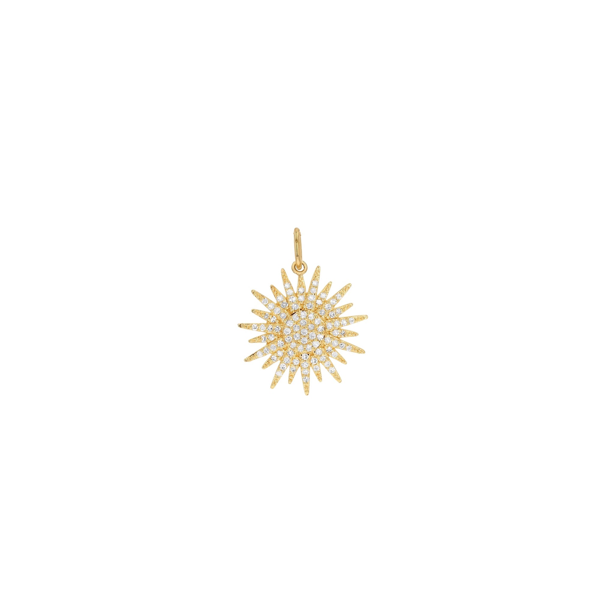 diamond starburst charm in yellow gold on white background