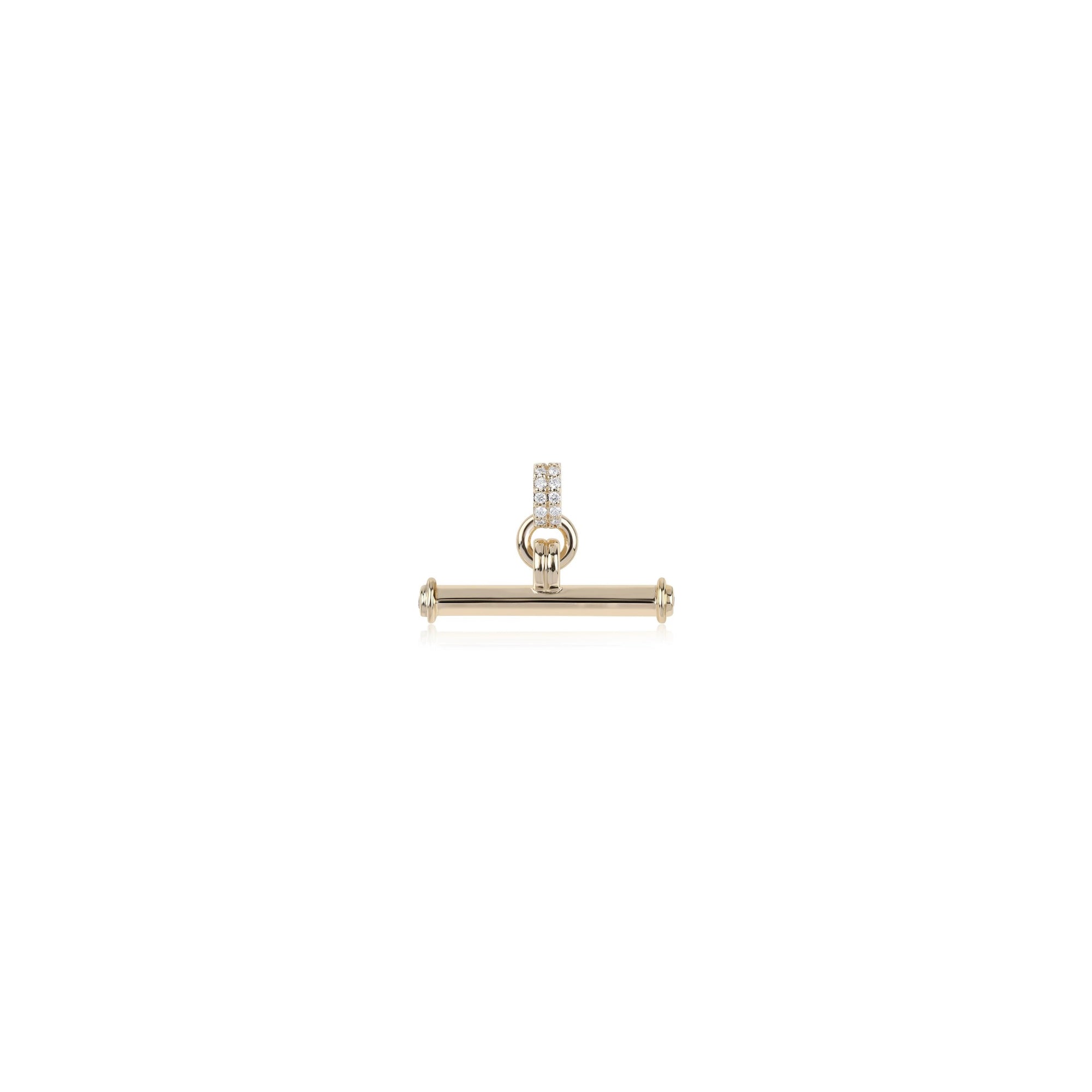 bar charm in yellow gold with diamond bail on white background