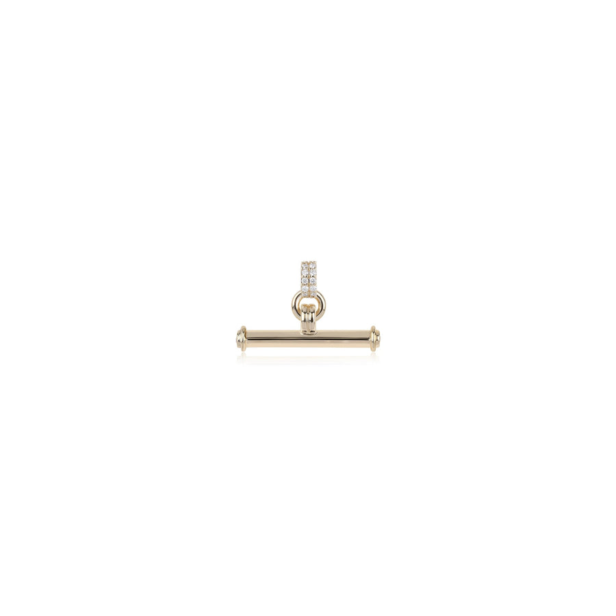 bar charm in yellow gold with diamond bail on white background