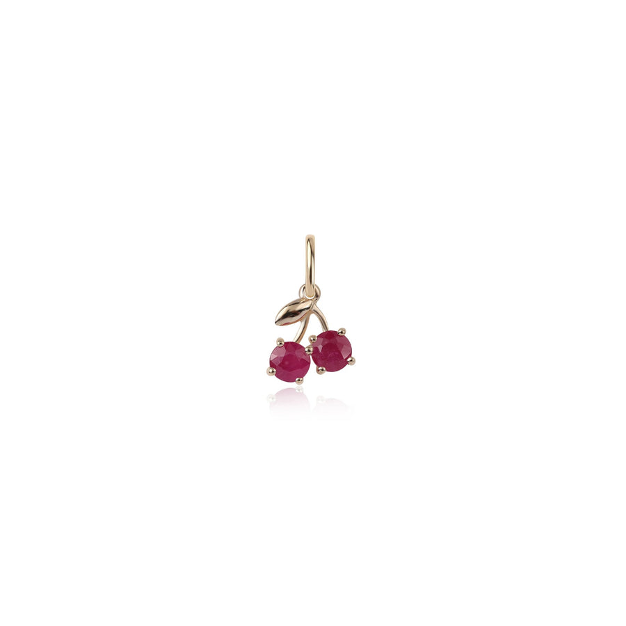 round red gemstones with gold bail on white background