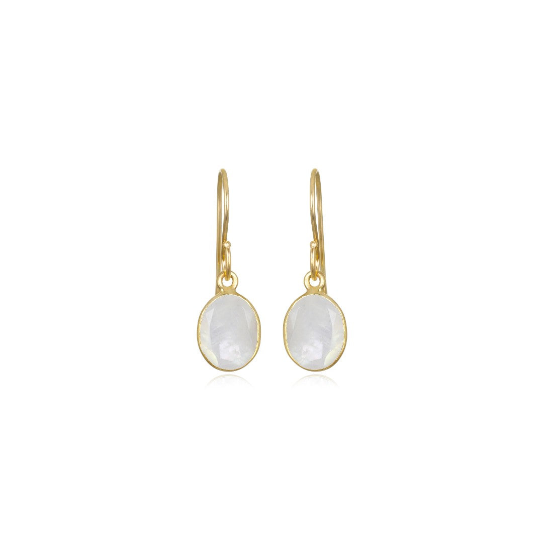Rainbow Moonstone Bezeled Oval Drop Earrings
