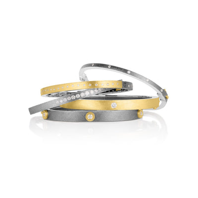 Rene Escobar Yellow Gold and Sterling Silver Single Diamond Bangle Bracelet