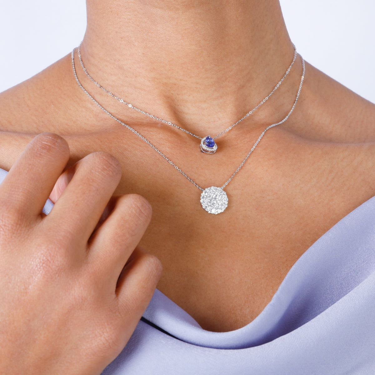 Round Diamond Cluster Pendant Necklace