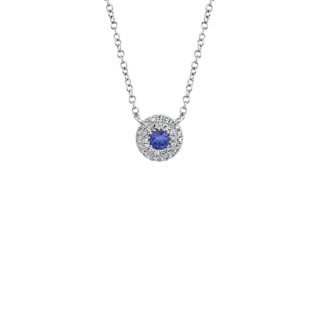 Shy Creation Round Diamond & Sapphire Necklace in White Gold