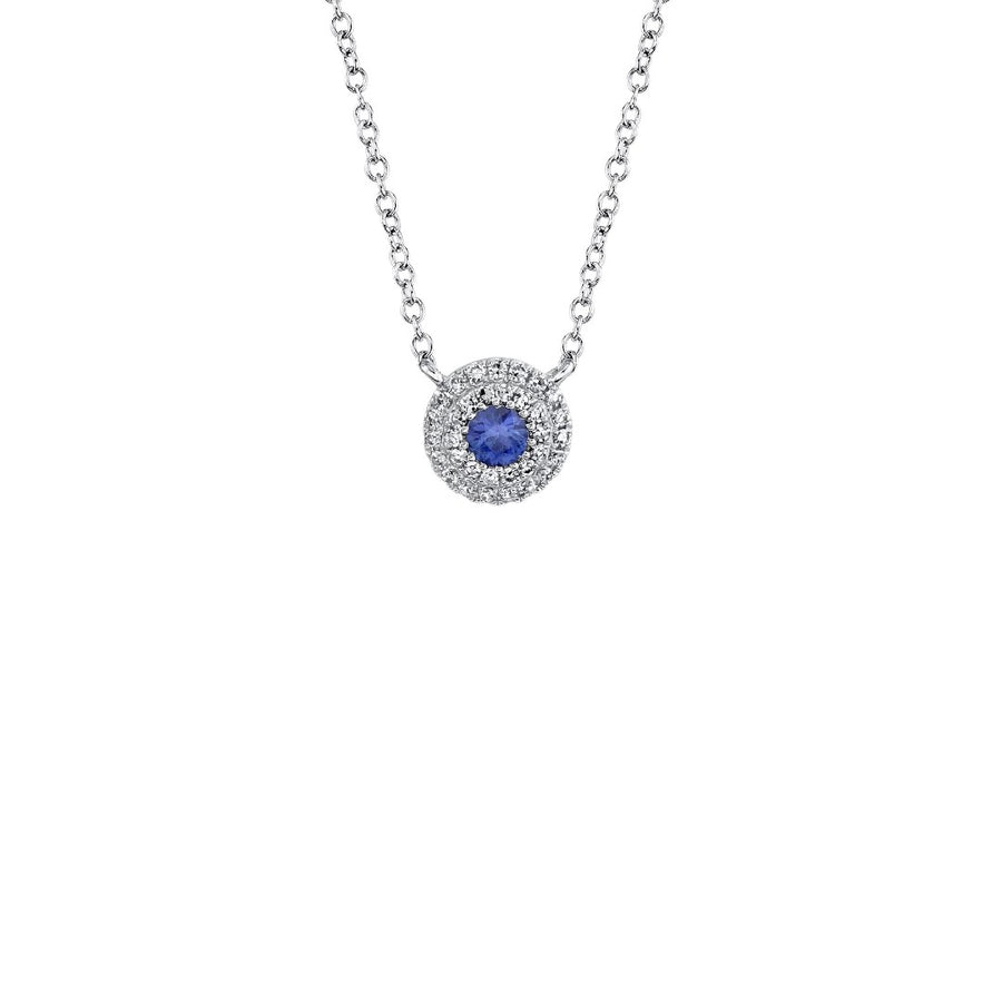 Shy Creation Round Diamond & Sapphire Necklace in White Gold