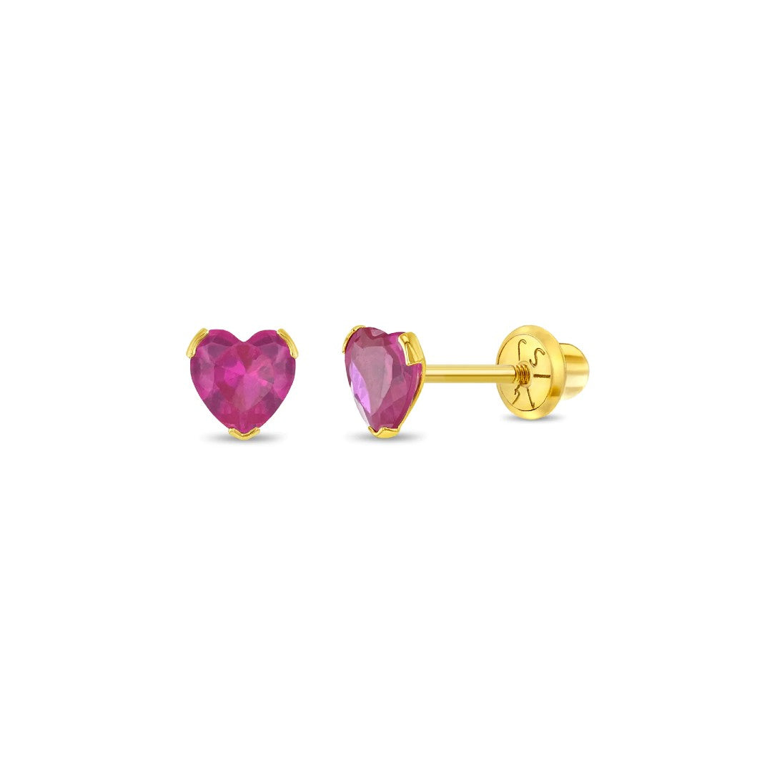 Ruby Heart Little Girl's Stud Earrings