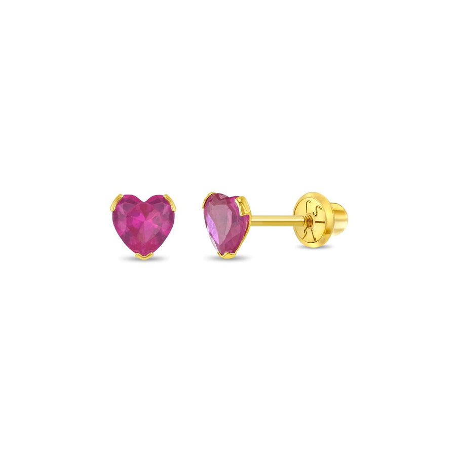 Ruby Heart Little Girl's Stud Earrings