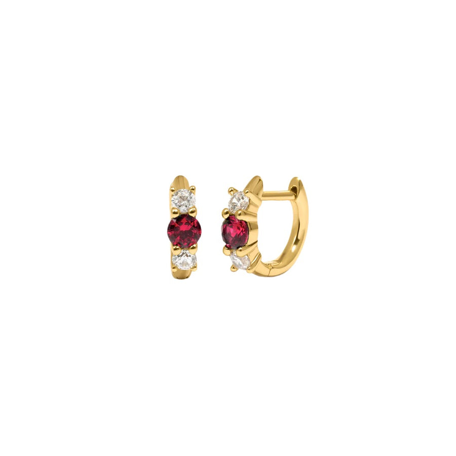Ruby Three Stone Huggie Hoops