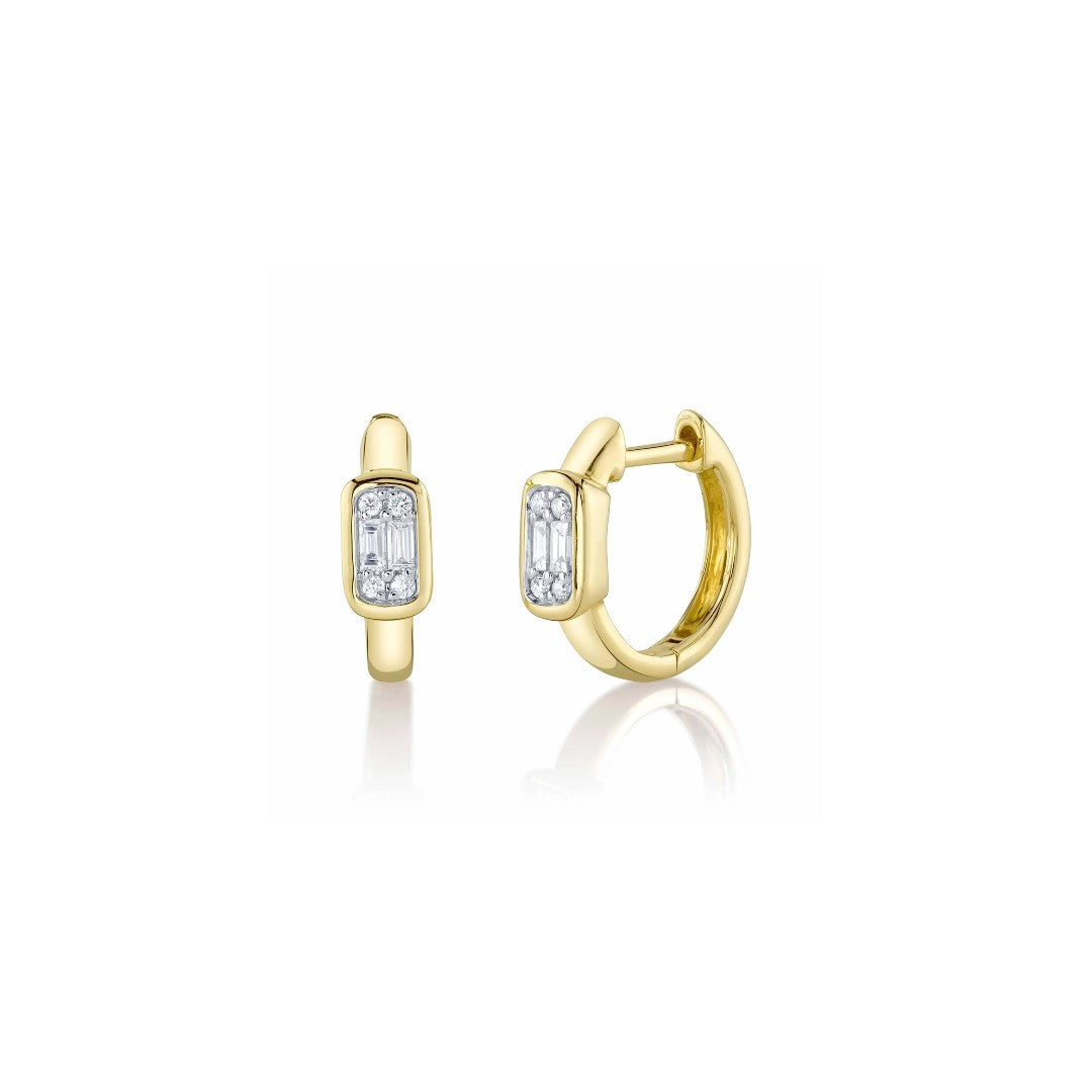 Shy Creation Baguette Diamond Bezel Huggie Hoops