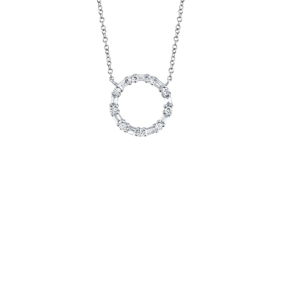 Shy Creation Baguette Diamond Open Circle Necklace