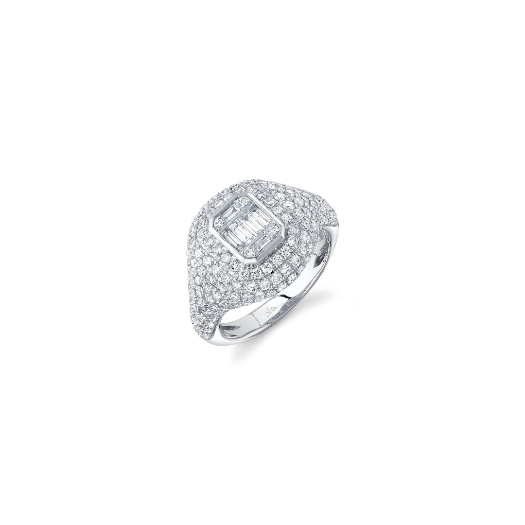 Shy Creation Baguette Diamond Pave Signet Ring
