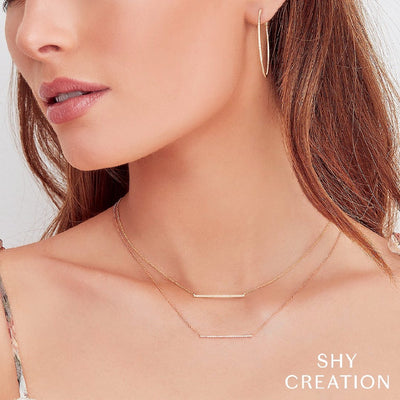 Shy Creation Thin Diamond Bar Necklace
