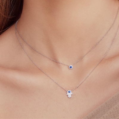 Shy Creation Diamond & Sapphire Hamsa Necklace