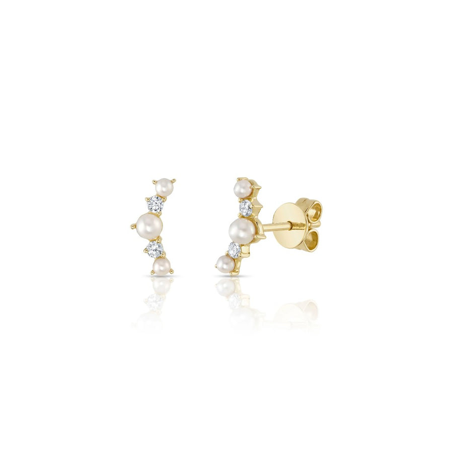 Shy Creation Cultured Pearl & Diamond Climber Earrings