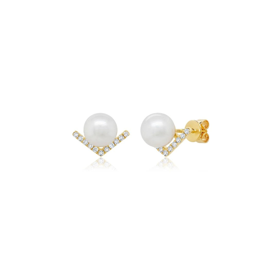 Shy Creation Cultured Pearl & Diamond Stud Earrings