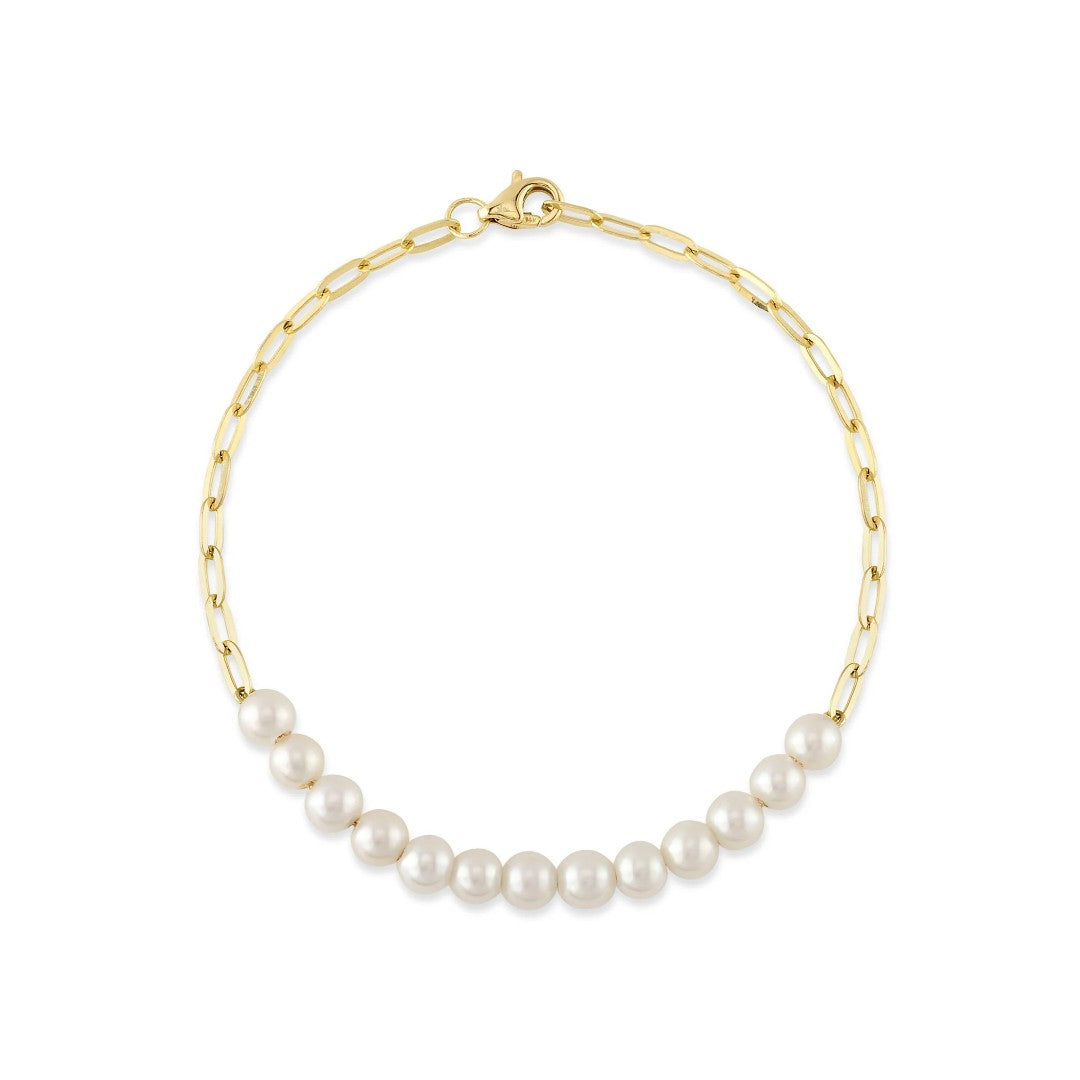 Shy Creation Cultured Pearl Paperclip Link Bracelet