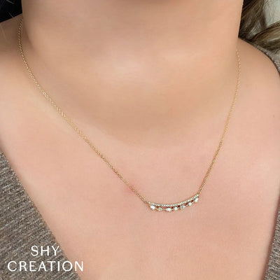 Shy Creation Diamond Curved Bar Necklace