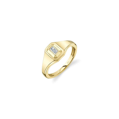 Shy Creation Diamond Baguette Geo Cut Signet Ring