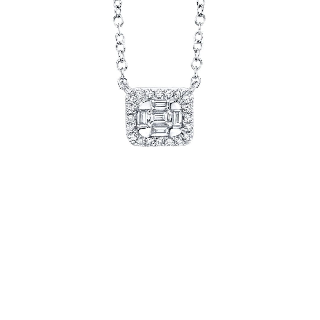 Shy Creation Diamond Baguette & Halo Necklace