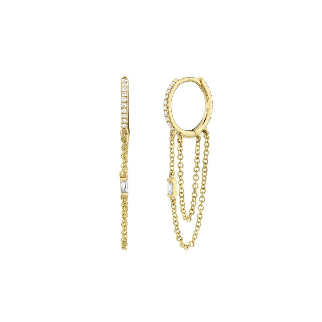 Shy Creation Baguette Diamond Chain Huggie Hoops