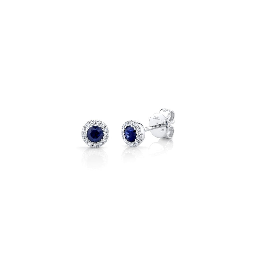 Shy Creation Diamond Halo Sapphire Studs