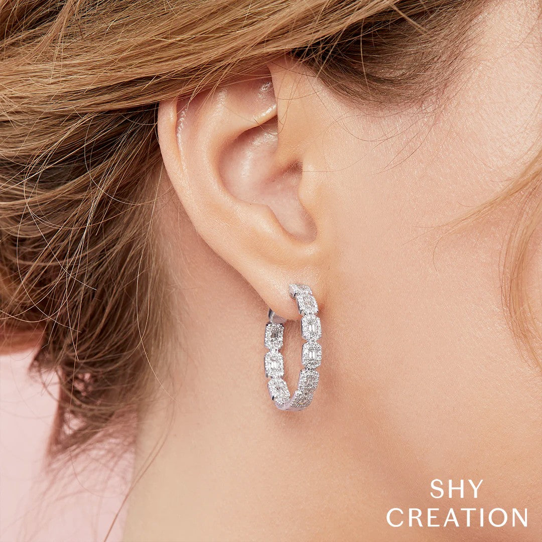 Shy Creation Diamond Baguette Hoops