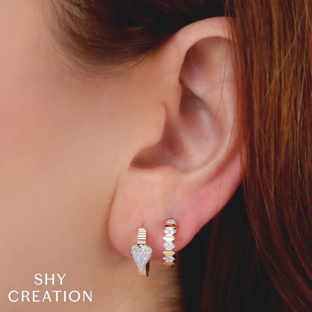 Shy Creation Hexagon Diamond Huggie Hoops
