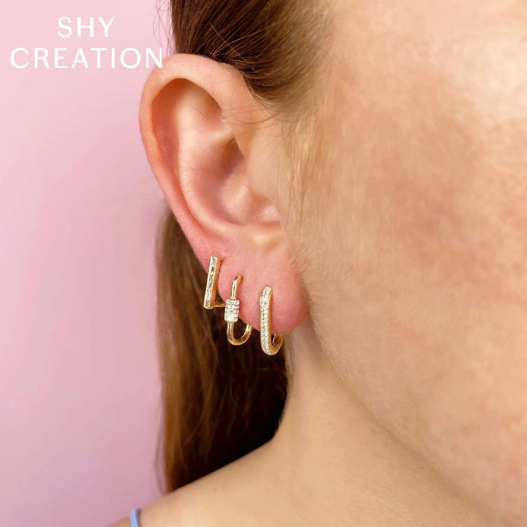 Shy Creation Diamond Oblong Hoops