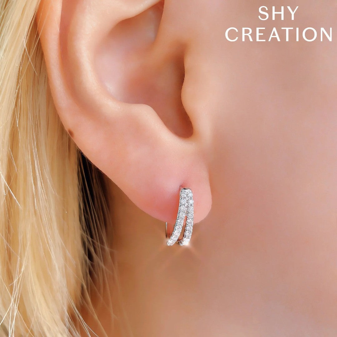 Shy Creation Diamond Split Oval Hoops
