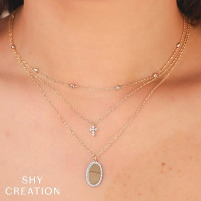 Shy Creation Small Diamond Cross Necklace
