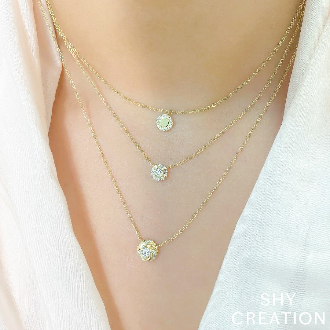 Shy Creation Diamond Halo Disc Necklace
