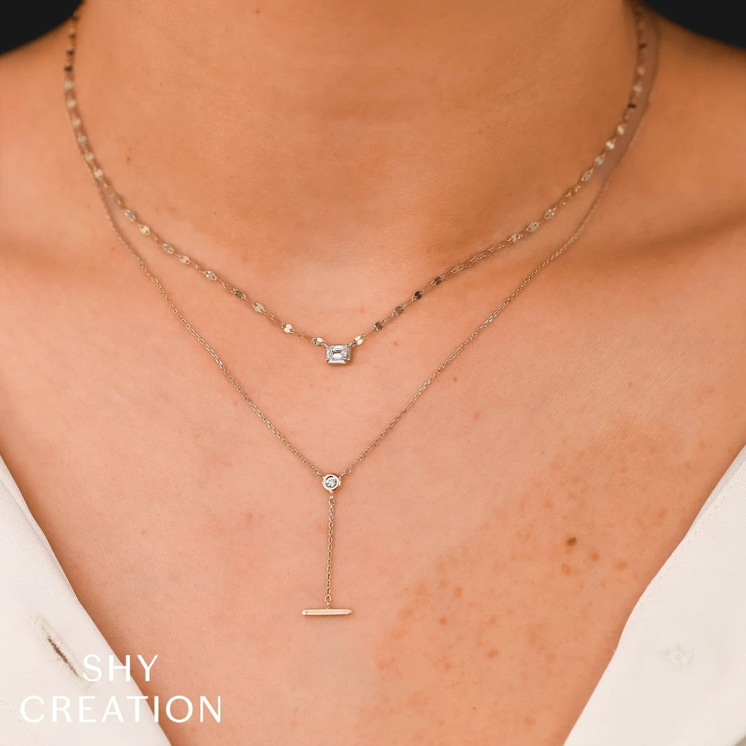 Shy Creation Diamond Bezel Lariat Necklace