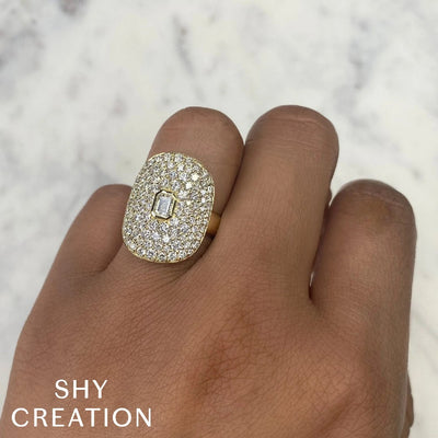 Shy Creation Diamond Emerald Bezel Ring