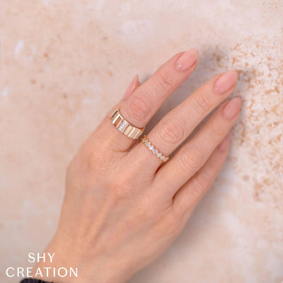 Shy Creation Angled Baguette Diamond Bezel Ring