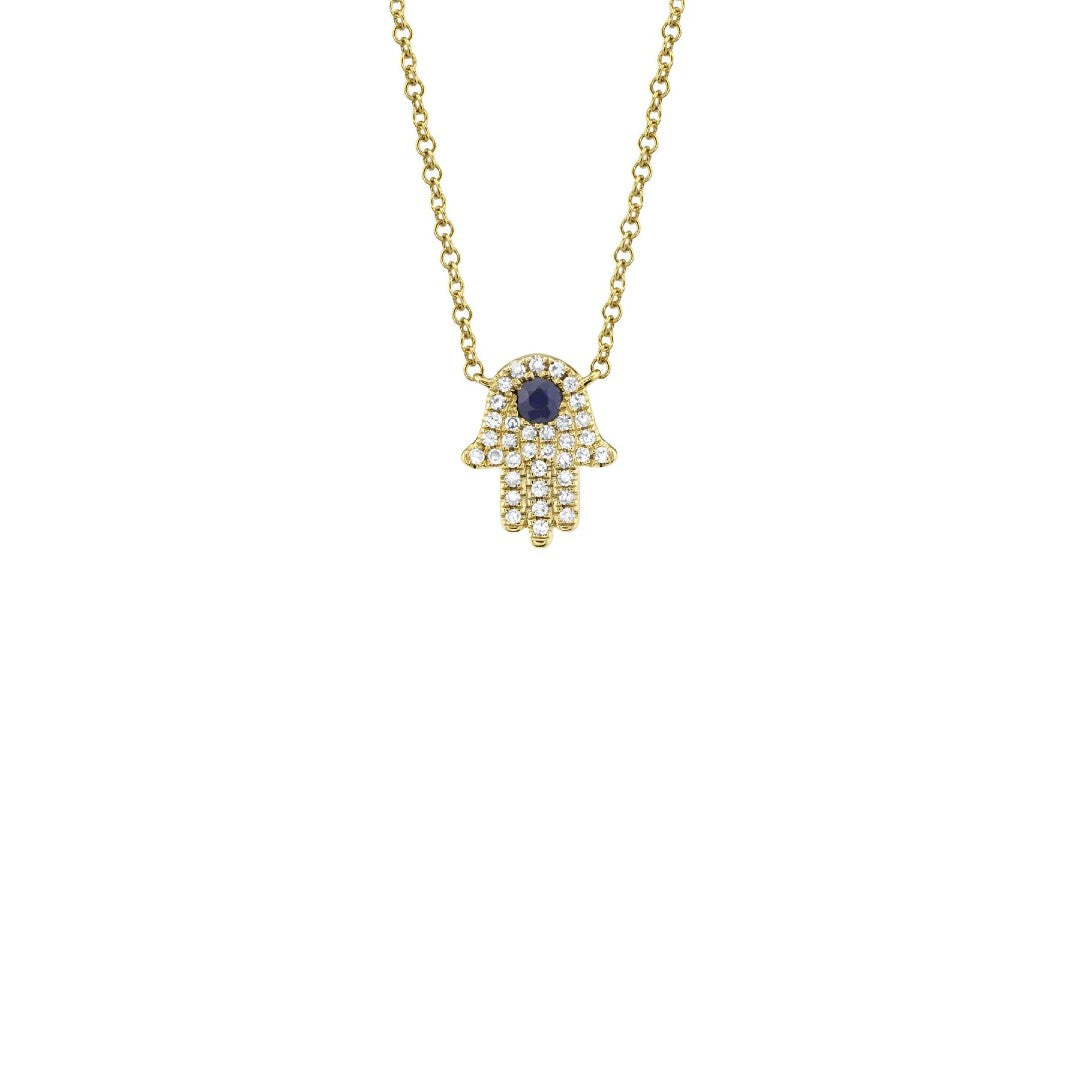 Shy Creation Diamond & Sapphire Hamsa Necklace