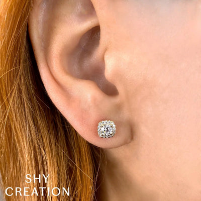 Shy Creation Diamond Cushion Stud Earrings