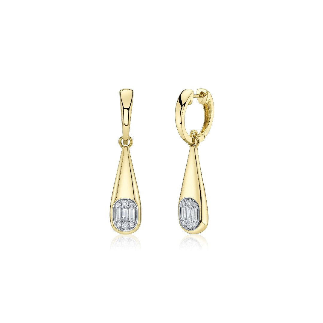 Shy Creation Elongated Drop Baguette Diamond Earrings