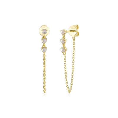Shy Creation Front to Back Chain Cultured Pearl Earrings