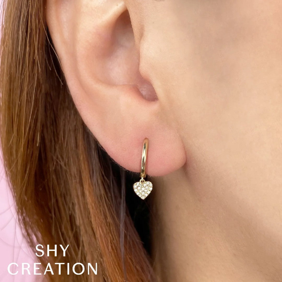 Shy Creation Diamond Heart Huggie Hoops