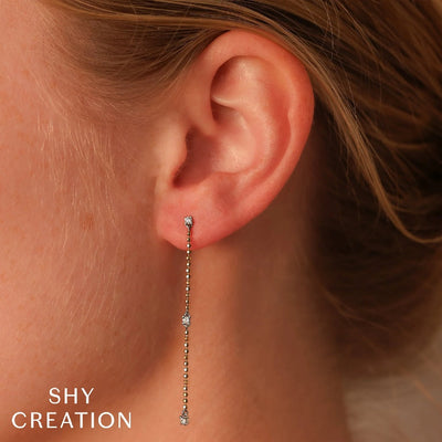 Shy Creation Diamond Faceted Ball Chain Earrings