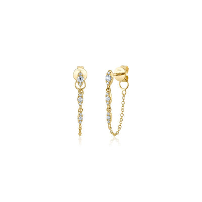 Shy Creation Marquise Diamond Front to Back Chain Earrings