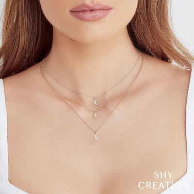 Shy Creation Diamond Moon Pendant Necklace