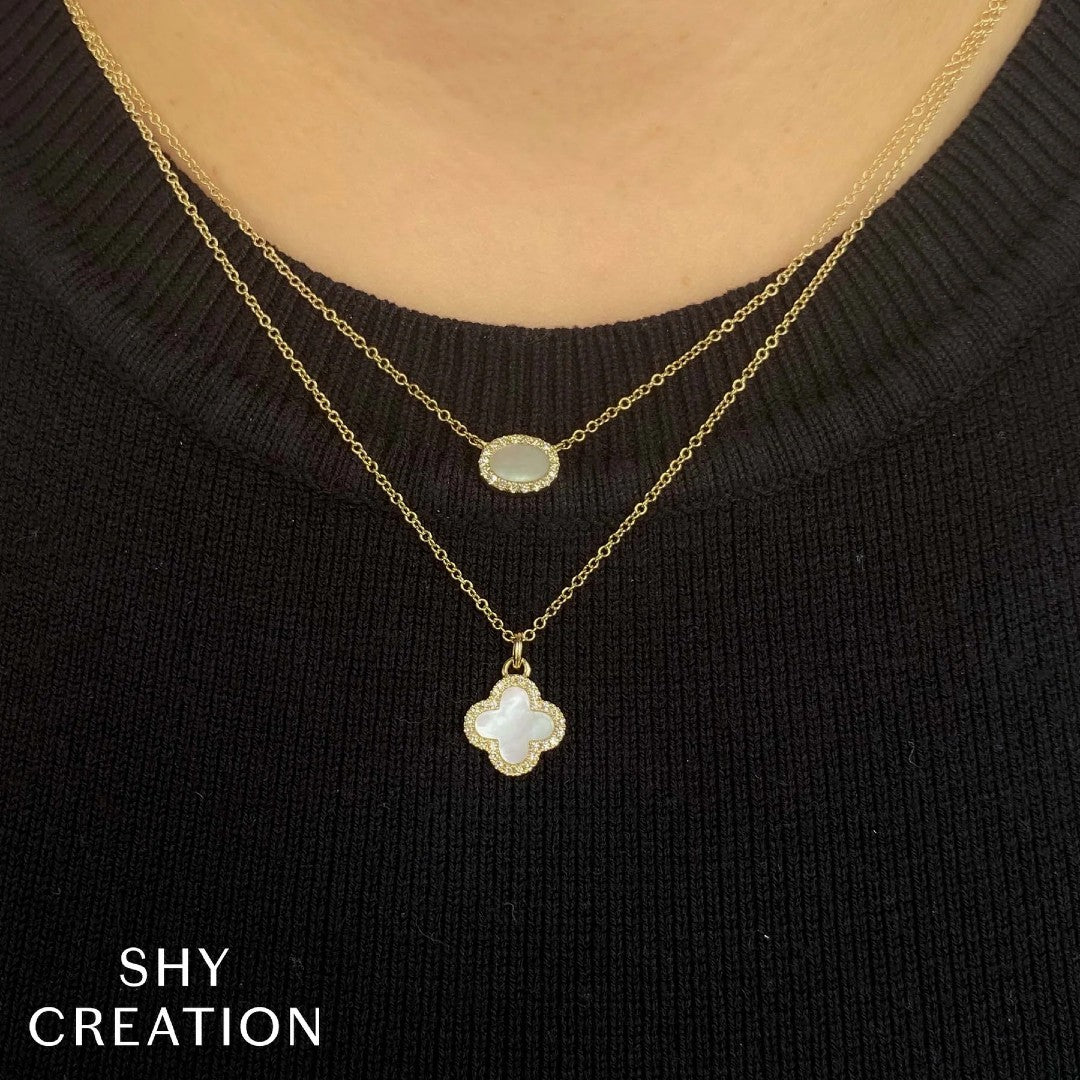 Shy Creation Diamond & Mother of Pearl Clover Necklace
