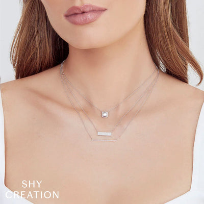 Shy Creation Pave Diamond Bar Necklace