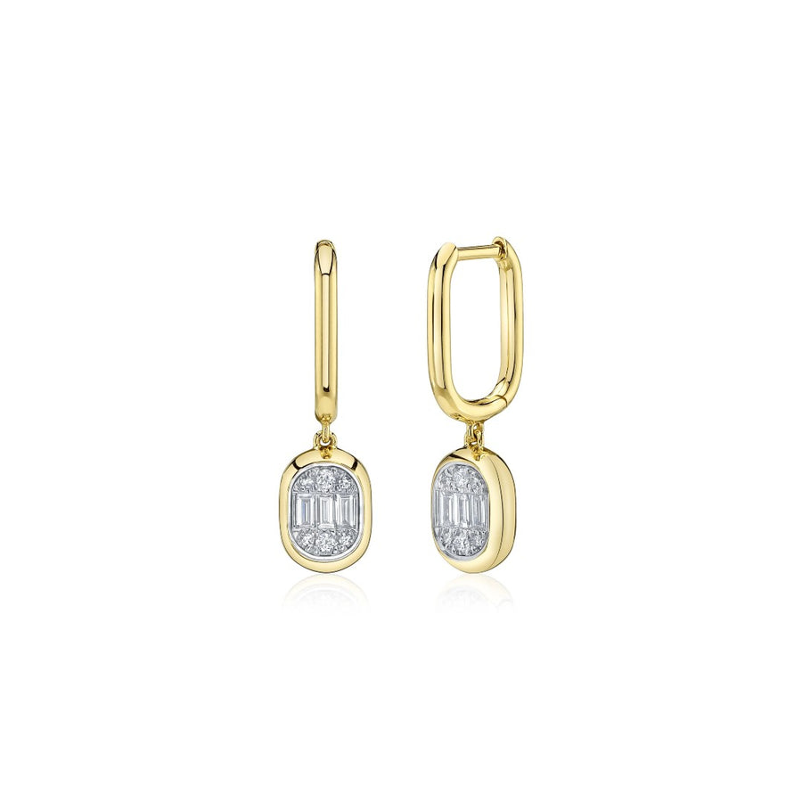 Shy Creation Oval Baguette Diamond Dangle Hoops