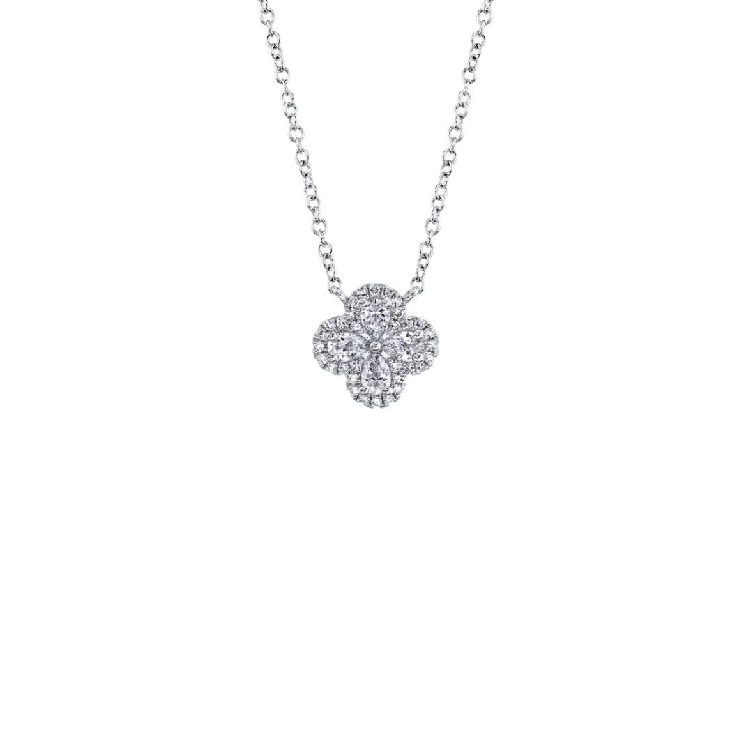 Shy Creation Pave Diamond Clover Necklace