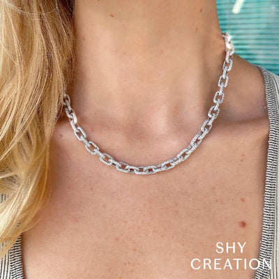 Shy Creation Pave Diamond Links Necklace