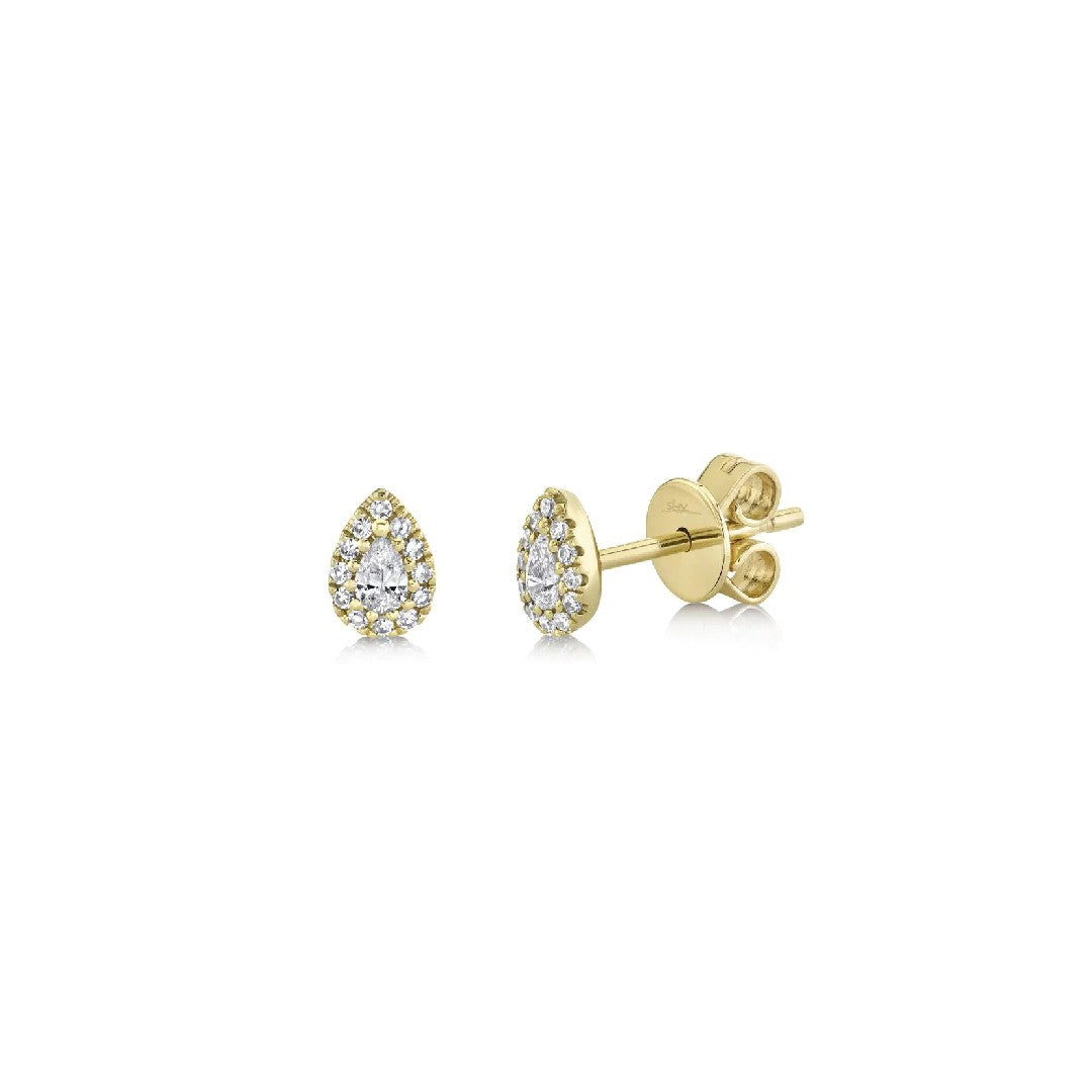 Shy Creation Pave Diamond Pear Stud Earrings