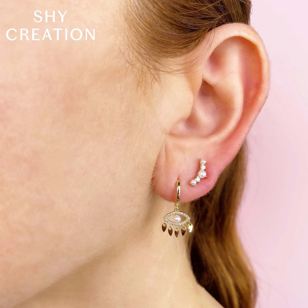 Shy Creation Cultured Pearl & Diamond Climber Earrings